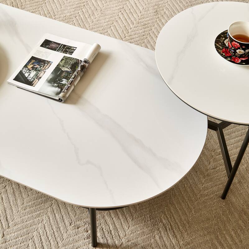GDF Studio - Belfair Modern Ceramic Top Coffee Table with Wood Shelf