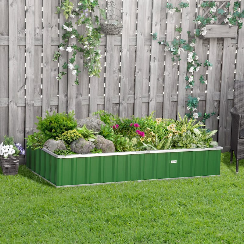 Outsunny 69'' x 36'' Metal Raised Garden Bed, DIY Large Steel Planter Box, No Bottom w/ A Pairs of Glove for Backyard - Green