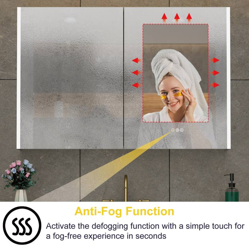Chloe LED Medicine Cabinet with Mirror, Dimmable, Anti-fog, Adjustable Glass Shelves, Recessed or Surface Mount