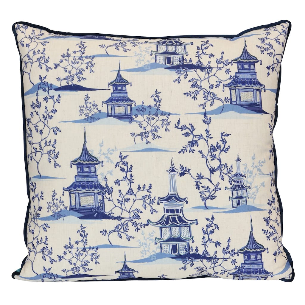 StyleCraft Blue Pavilion Chinoiserie Pillow - Cobalt Blue