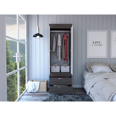 Oak Double Door Armoire Cabinet with Hanging Rod and Drawers