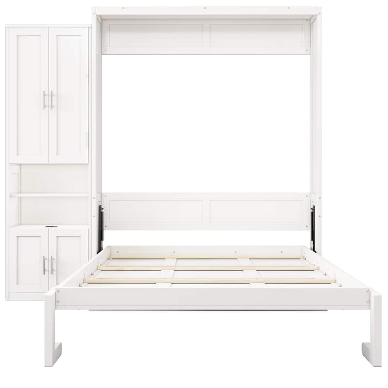 White Murphy Bed Desk Combo Chest Convertible Cabinet Bed Wall Bed Folding Space Saving Cube Bed Platform Low Profile Bed