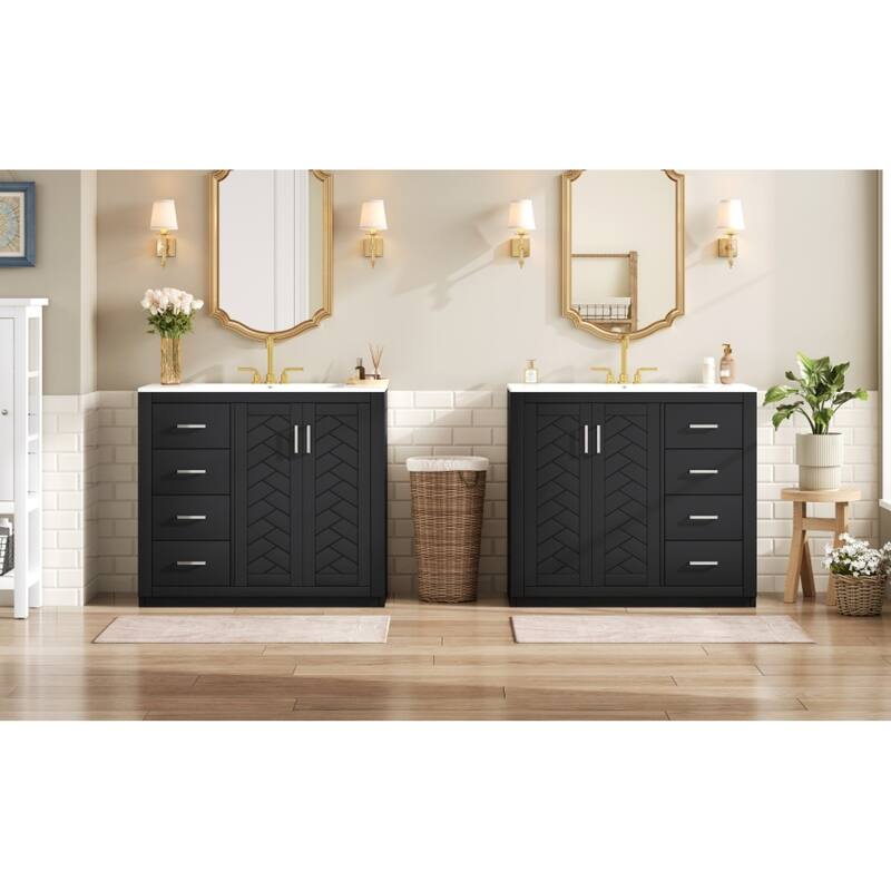 Roomfitters 72 Inch Bathroom Vanity with Ceramic Sink, Solid Wood Frame Cabinet with Sliding Tiers & Soft Close Doors