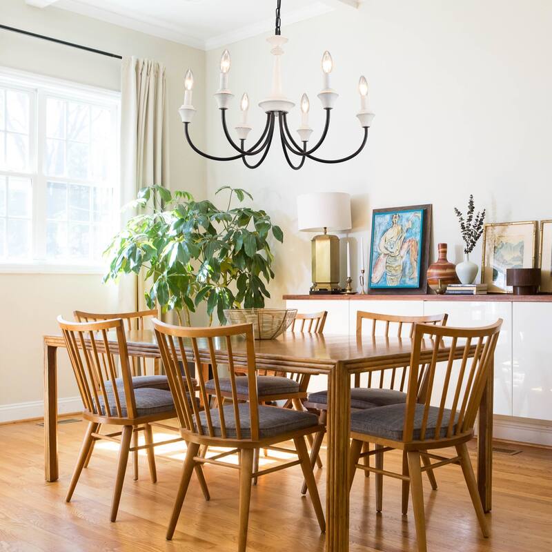 6-Light Modern Chandelier , Farmhouse Candle Chandelier for Dining Room Living Room Bedroom Kitchen - W24.4"x H15.55"