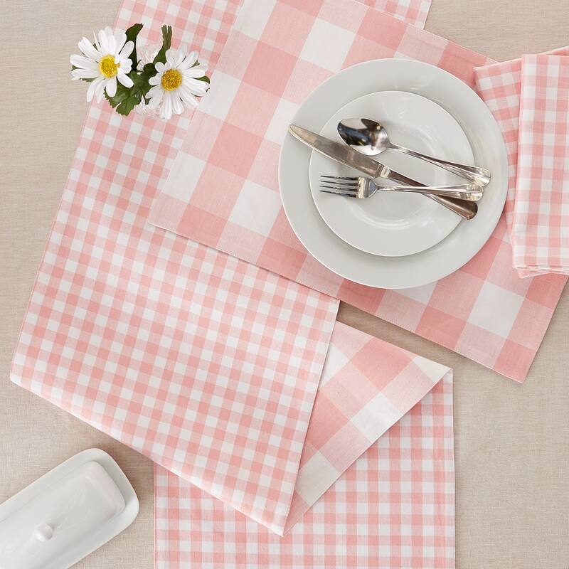 DII Pink & White Reversible Gingham Buffalo Check Table Runner