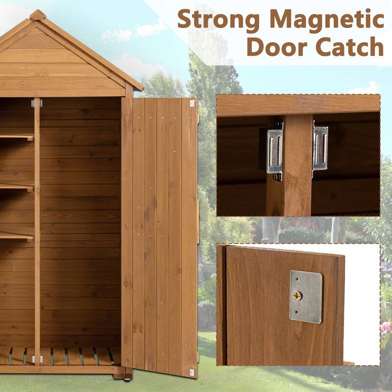Outdoor Storage Cabinet with Removable Shelves, Wooden Closet Garden Tool Shed with Adjustable Feet, Waterproof Roof