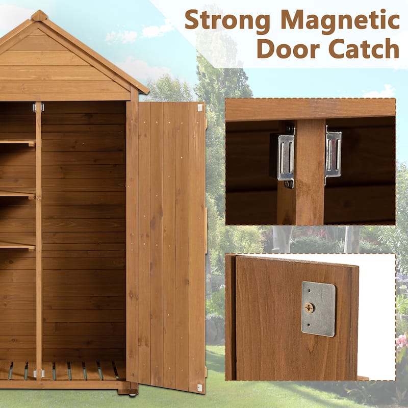 Outdoor Wooden Storage Cabinet with Stainless Steel Details and Removable Shelves