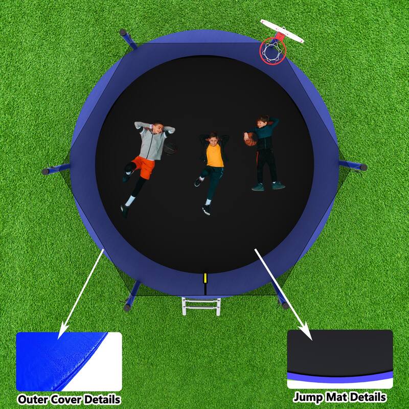 10 ft. Round Outdoor Trampoline with Safety Enclosure Net and Ladder