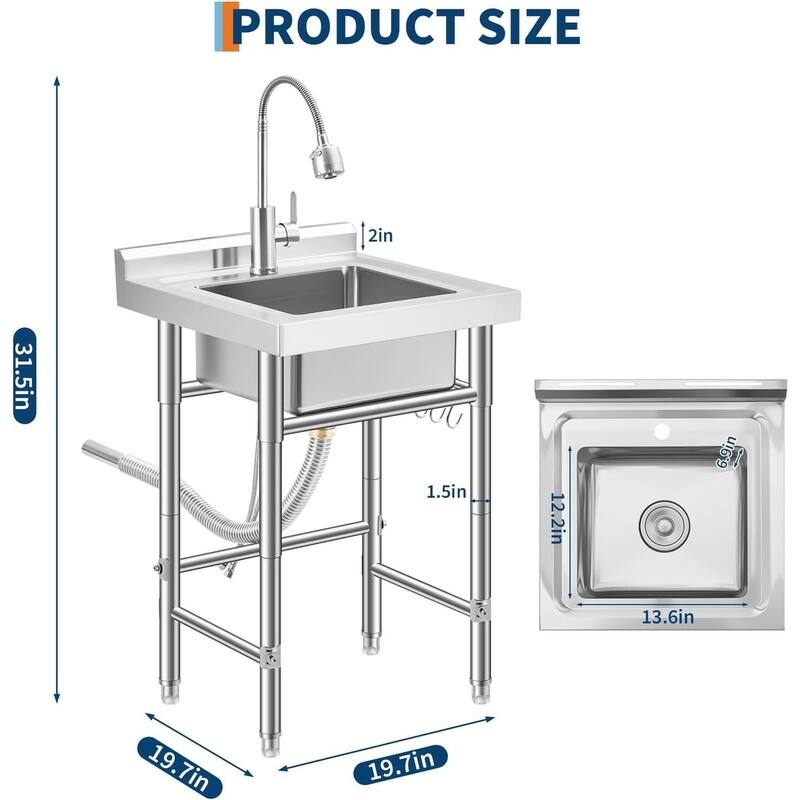 20x20 Inch Single Bowl Freestanding Stainless Steel Utility Sink