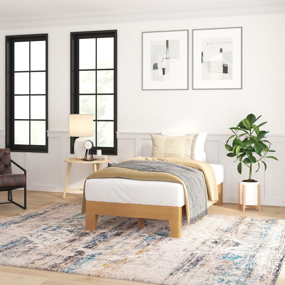 Wood Platform Bed with 14 Wooden Support Slats