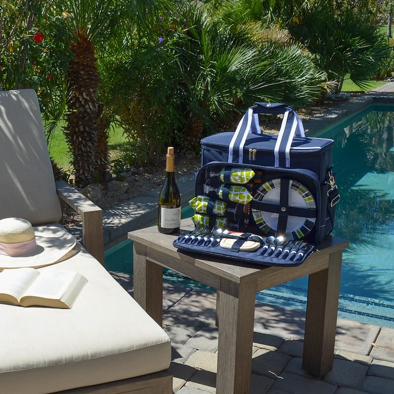 Picnic at Ascot- Ultimate Insulated Picnic Cooler with Service for 4 - Navy w/ Trellis Green