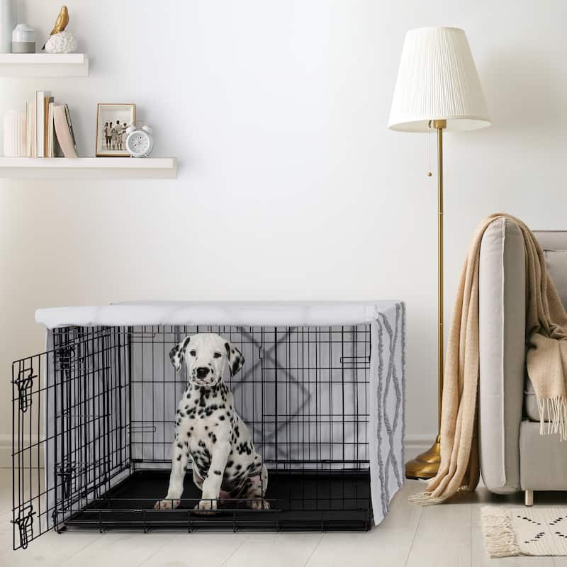 Sweet Jojo Designs White and Grey Bohemian Boho Chic Boy Girl Gender Neutral Unisex Dog Crate Kennel Cover 36in Farmhouse Modern
