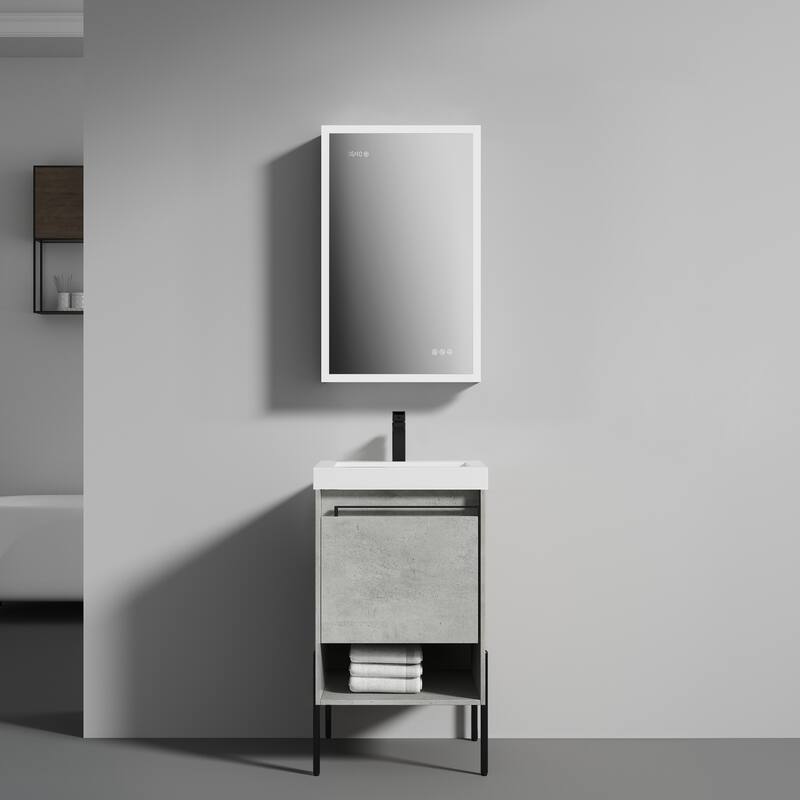 Freestanding Bathroom Vanity Set with Open Shelf & Topmounted Sink - Plain Cement