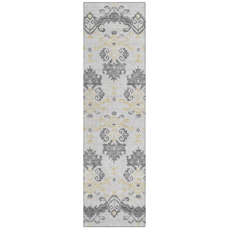 Machine Washable Indoor/ Outdoor Chantille Damask Medallion Rug