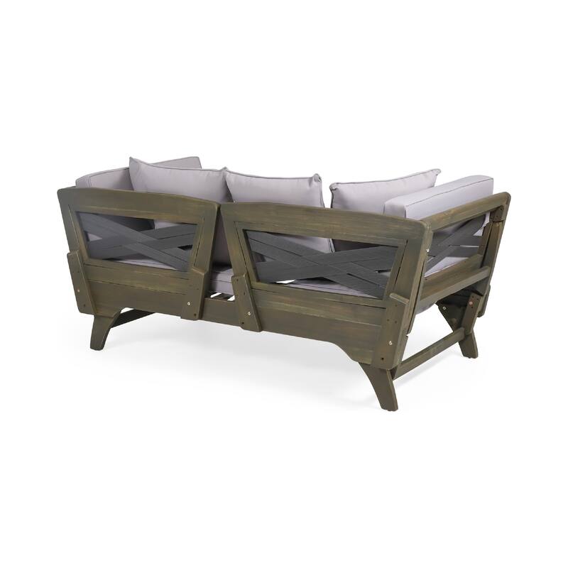 Flex Outdoor Daybed, 65 Inch, Acacia Wood, Gray Polyester Cushions