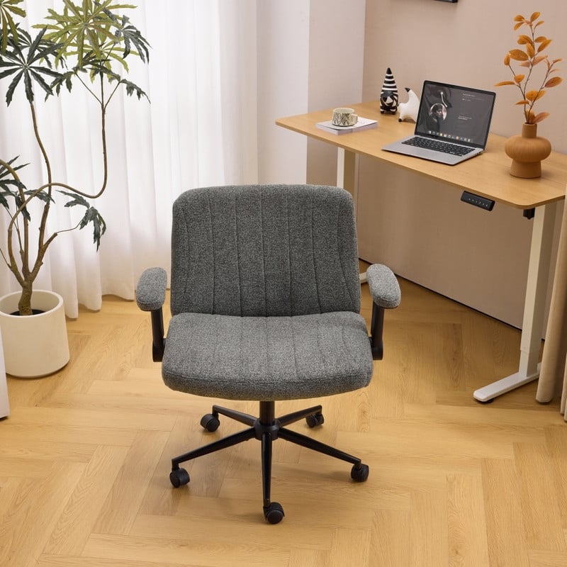 Chenille Swivel Chair With Adjustable Flip-Up Arms For Cross-Legged