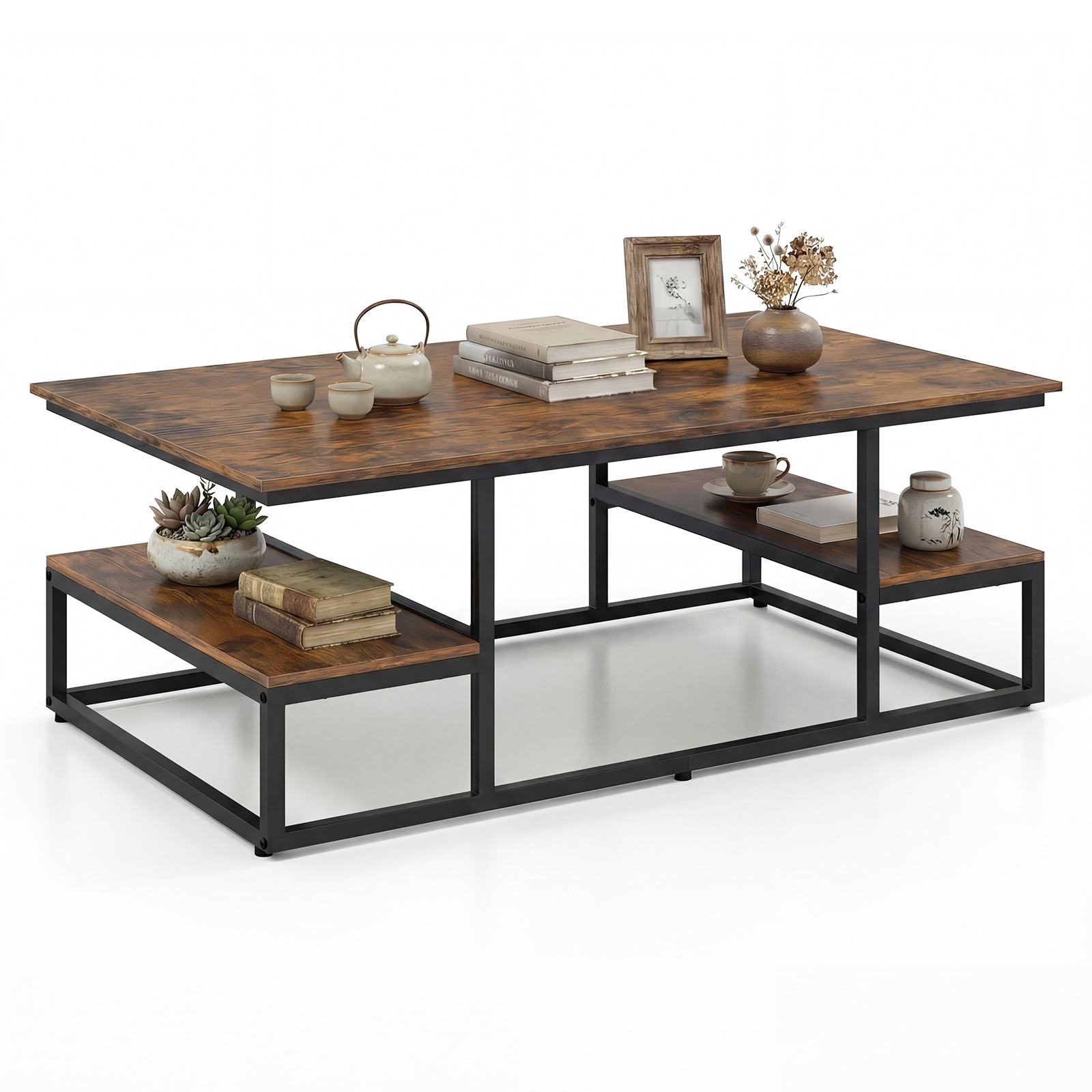 Gymax Coffee Table w/ Storage Rectangle Center Table w/ Open