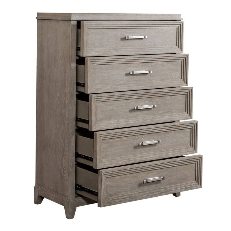 Belmar Washed Taupe & Silver Champagne 5 Drawer Chest