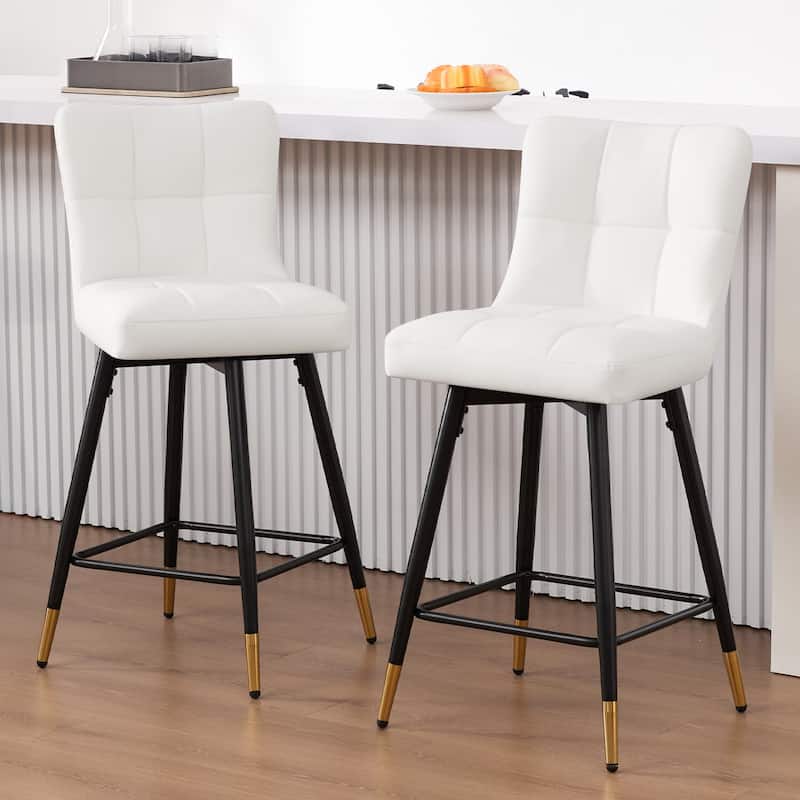 Faux Leather Swivel Counter Height Barstools Set of 2 with High Back - 38.98"H x 17.72"W x 21.26"D
