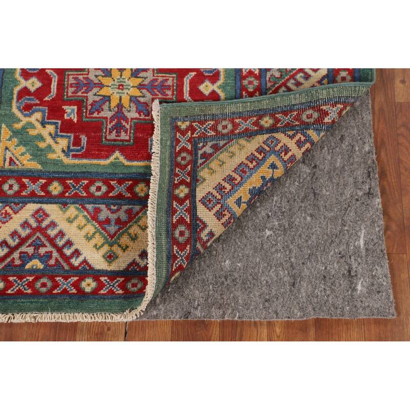 Green Kazak Accent Rug Handmade Wool Carpet - 3'3" x 4'11"
