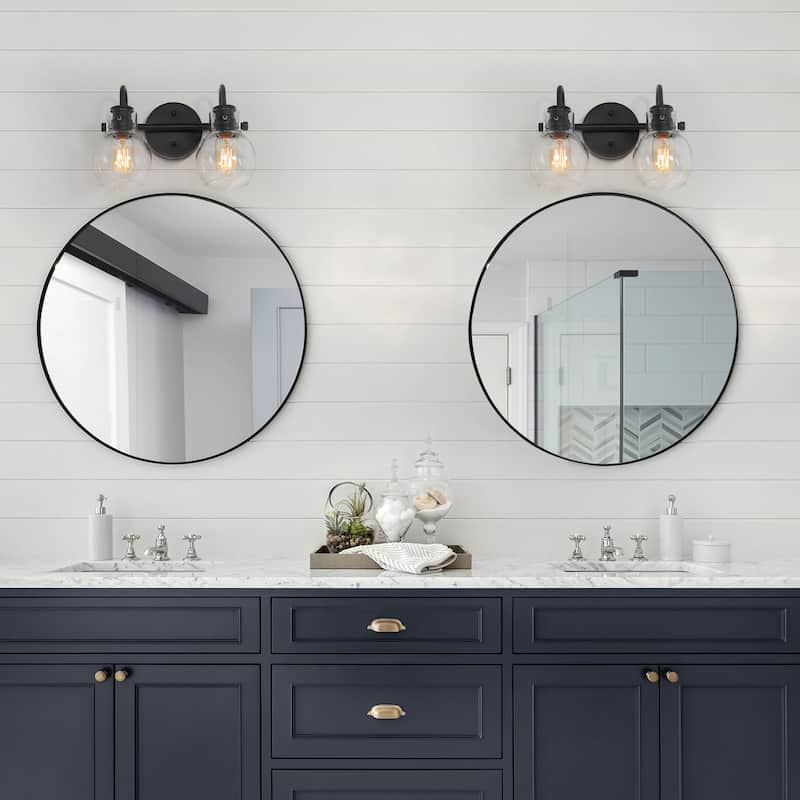 Modern Farmhouse 2Light Black Linear Bathroom Vanity Lights Globe