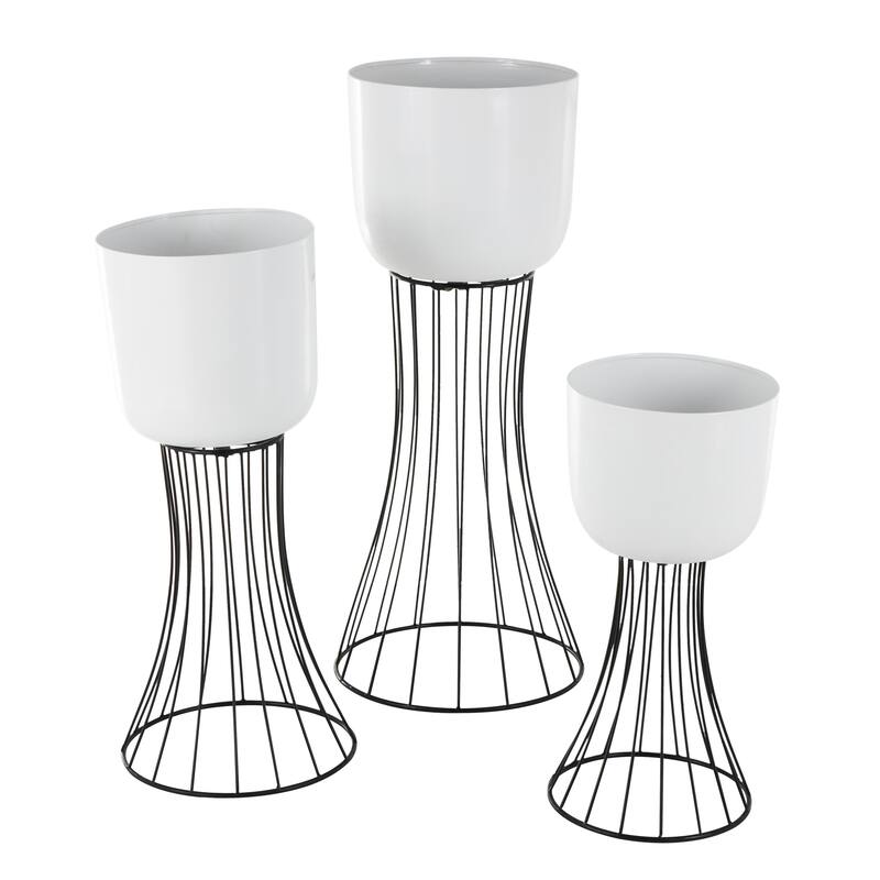 Metal Indoor Outdoor Planter with Black Hourglass Stands - Set of 3 White - Roche River Decor