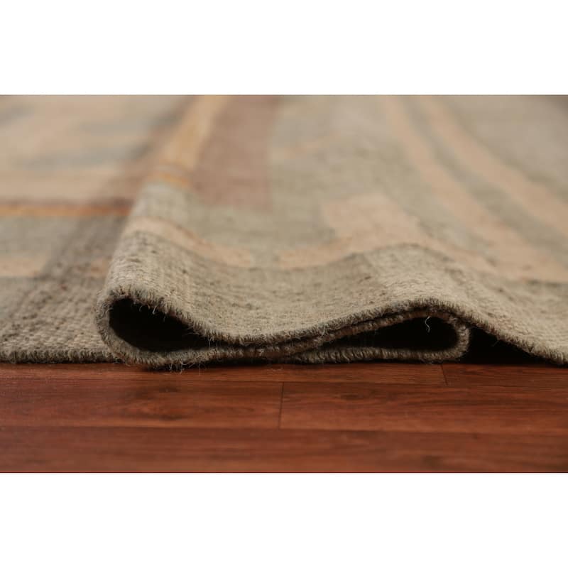 Hand Woven Oriental 100% Jute Carpet Southwestern Modern Beige & Ivories Kilim Area Rug - 11' 8'' X 9' 3''