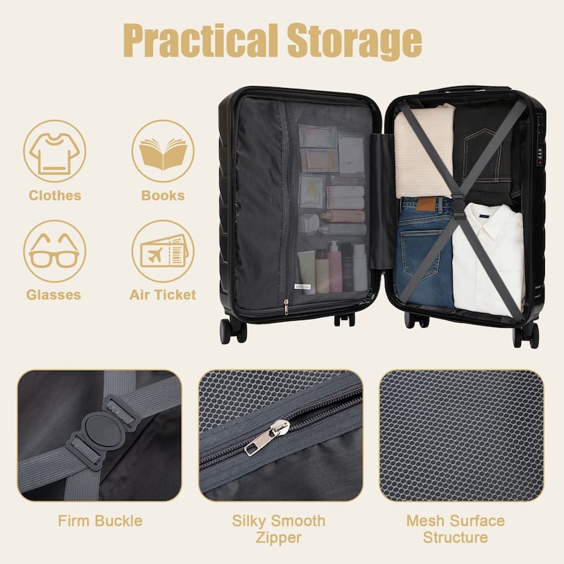 20 Inch ABS Hard Shell Travel Checked Luggage, Scratch Resistant Surface Four Multi-Directional Wheels, With Combination Lock
