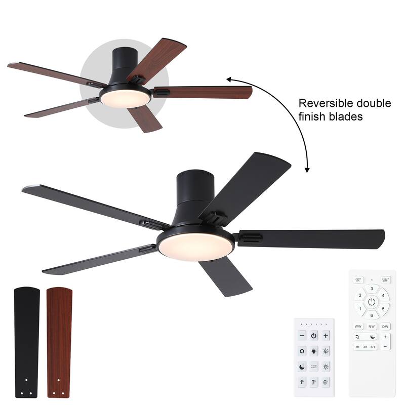 YUHAO AeroLite 48 in. Indoor White Low Profile Standard Ceiling Fan with Bright White Integrated LED Light Kit, Remote Included