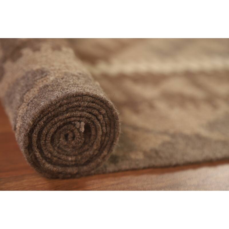 Brown Reversible Kilim Area Rug Flat-weave Oriental Wool Carpet - 5'5" x 8'1"