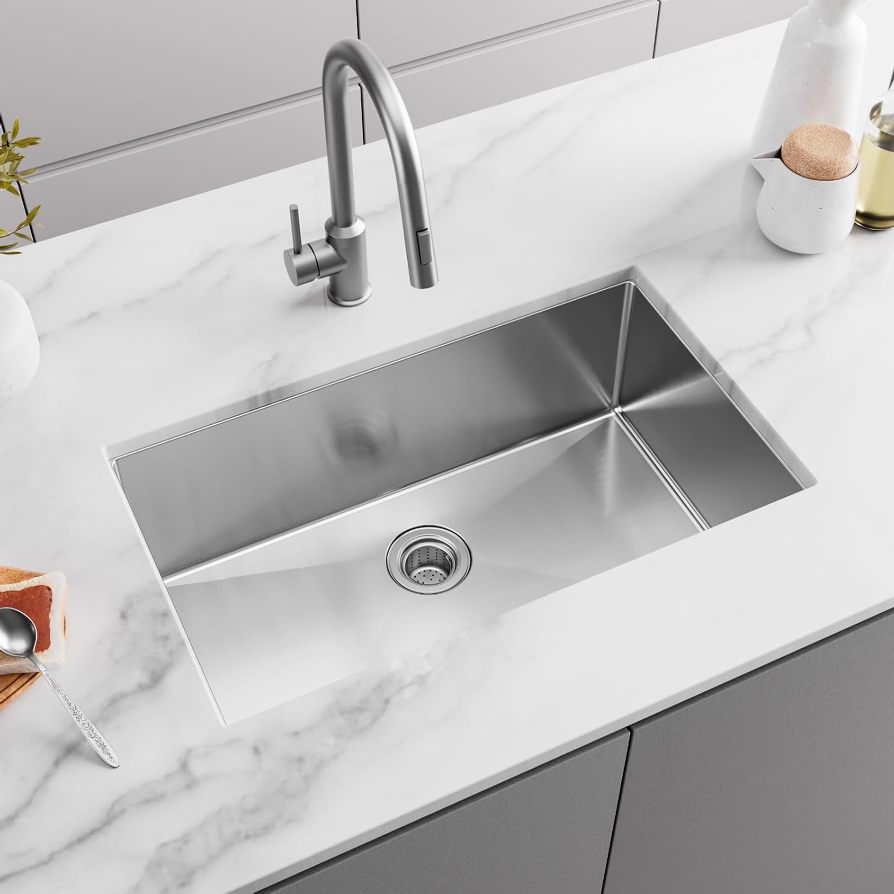 thumbnail image 2 of KBFmore Undermount Kitchen Sink – 16 Gauge Stainless Steel, 30 Inch, With Strainer & Grid, US607SSG 2 of 5