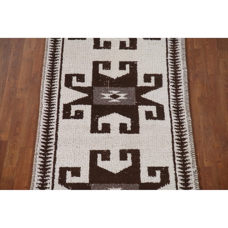 Natural Dye / Beige Anatolian Turkish Runner Rug Handmade Wool Carpet - 3'4"x 11'0"