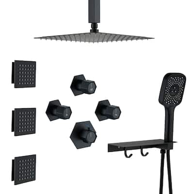 Wall Mounted 12 Inch Thermostatic 3 Functions Luxury Shower System