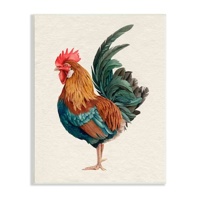 Stupell Traditional Morning Rooster Illustration Elegant Bird Feathers Wood Wall Art, 10 x 15 - Multi-Color