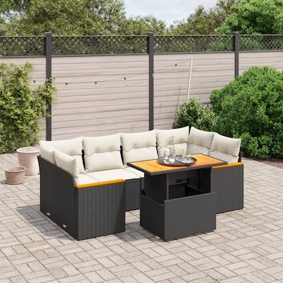 vidaXL Garden Sofa Set Black and Cream - 21.7 x 39.4 x 28.7