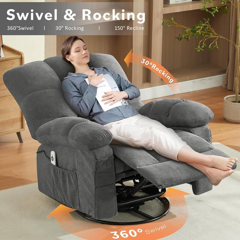 Massage Recliner Chair with Vibration and Lumbar Heating 350LB Capacity Swivel Rocker