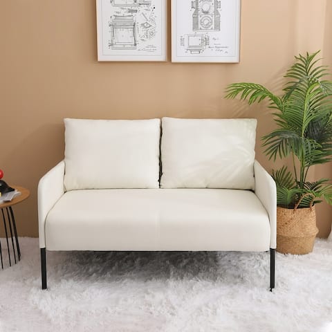 Fabric Loveseat Sofa, Modern Design Linen Sofa Couch with Metal Legs, Soft 2 Seater Sofa