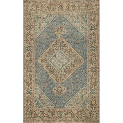 Hand Knotted Oriental 100% Wool Carpet Traditional Floral Navy Blue & Blues Tabriz Area Rug - 9' 3'' X 6' 3''