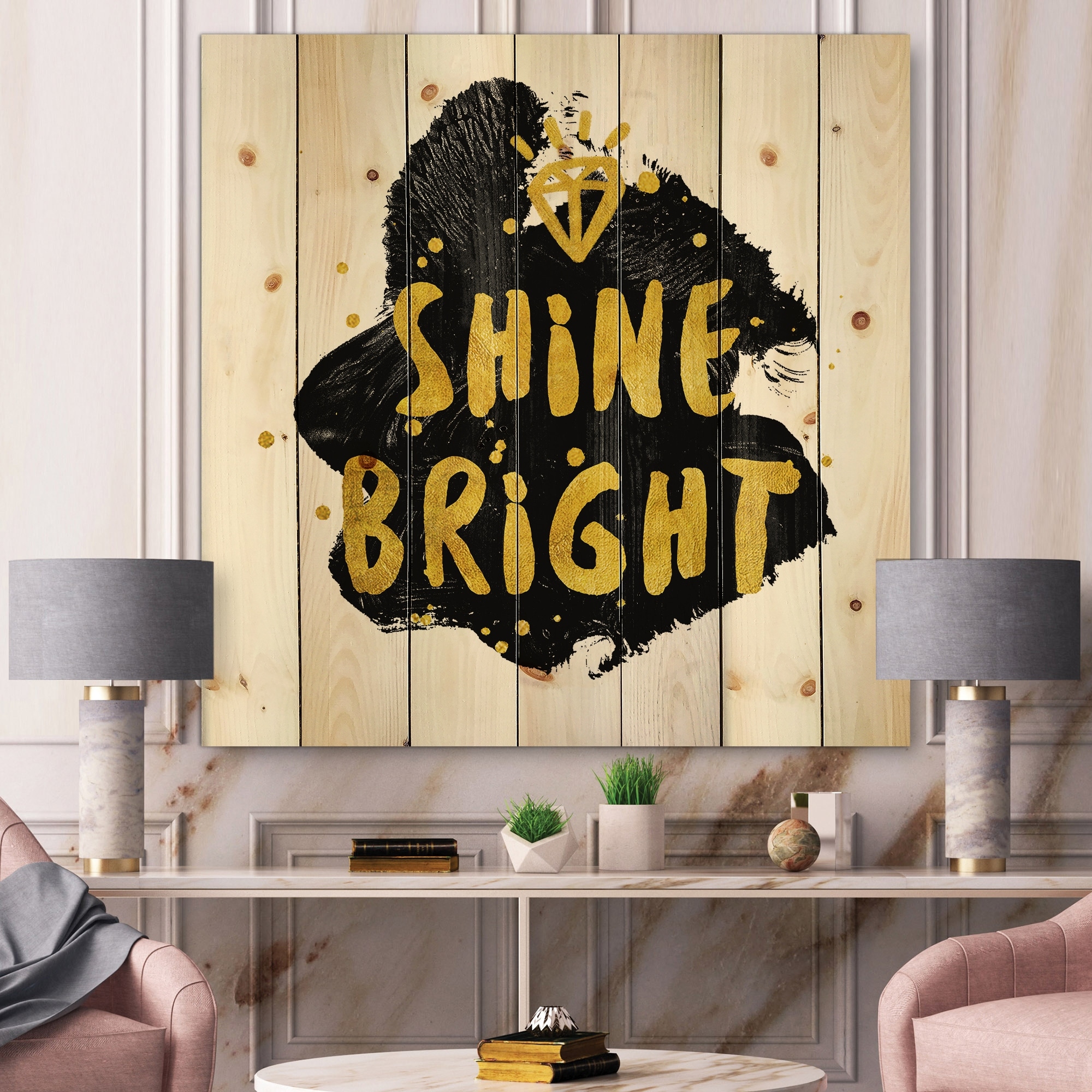 Designart 'Shine Bright' Glam Print on Natural Pine Wood