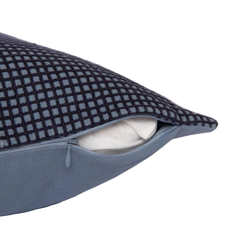 Handwoven Striped Embroidered Cotton Throw Pillow - 24" - Blue and White