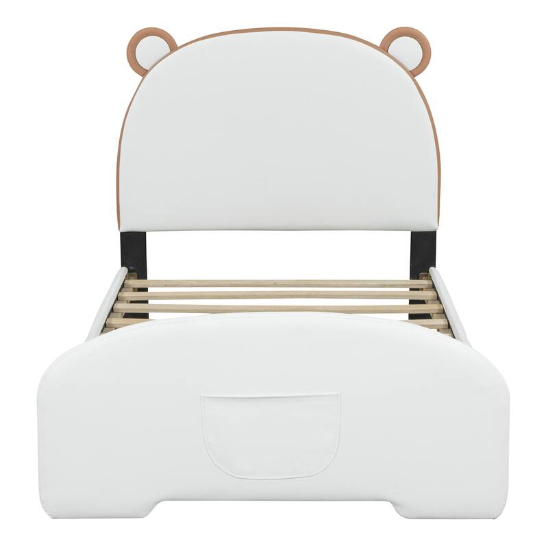 Twin Size PU Upholstered Platform Bed with Bear Shaped Headboard