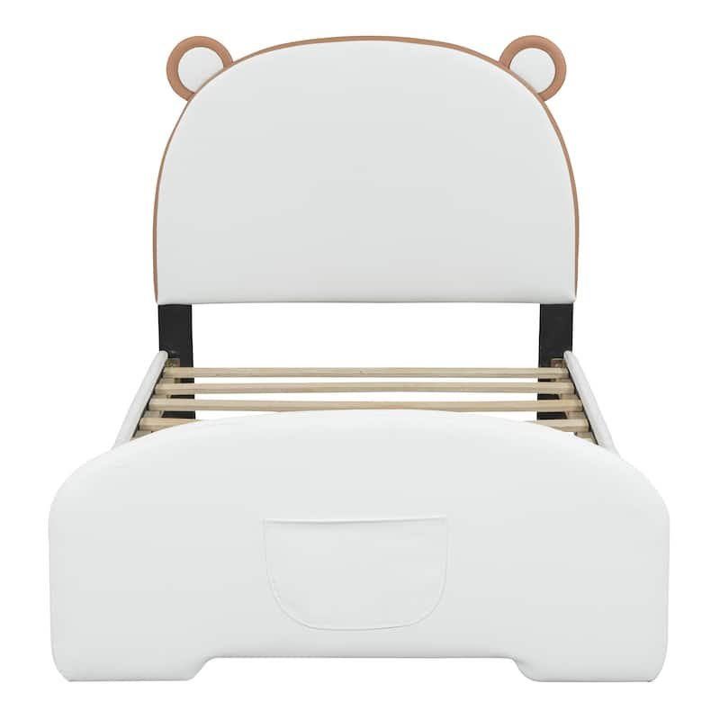 Twin Size Upholstered Platform Bed with Bear-shaped Headboard and Footboard