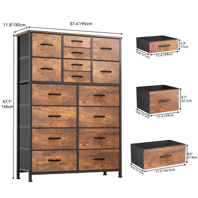 Moasis 16-drawer Combo Dresser with Metal Frame, Wood Tabletop