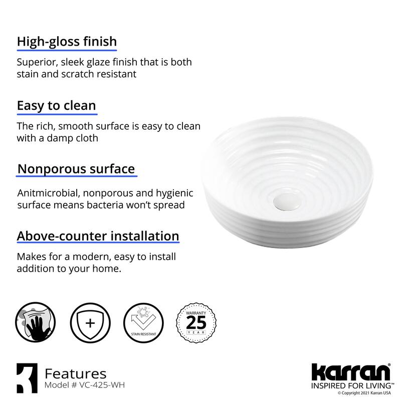 Karran Valera 16" Vitreous China Vessel Bathroom Sink in White