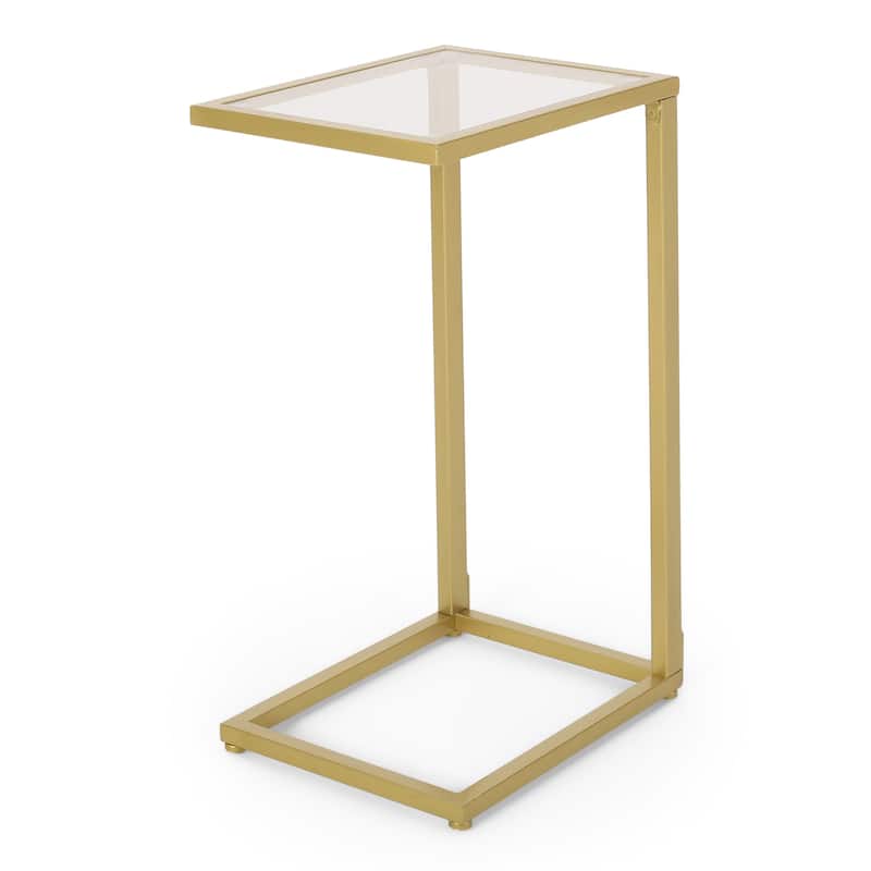 Bagan Modern Glam Glass Top C-Shaped Side Table by Christopher Knight Home - 11.50" L x 15.00" W x 26.00" H