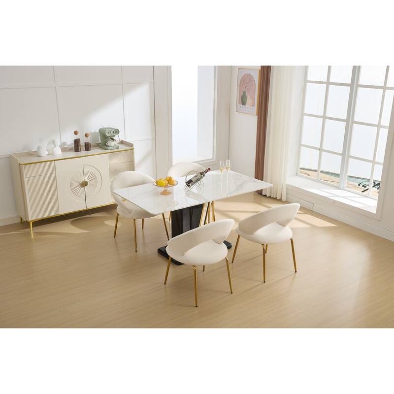 Set of 1 Dining Chairs With Curved Backrest and Golden Metal Legs