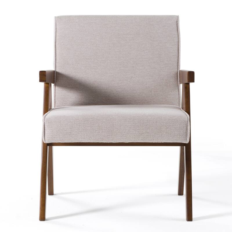 Cid Jose Accent Chair Set of 2, Beige Polyester, Walnut Brown Wood