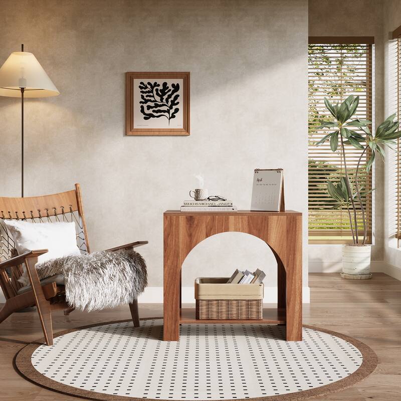 Rustic Wood End Table 2 Tier Side Table with Storage for Living Room