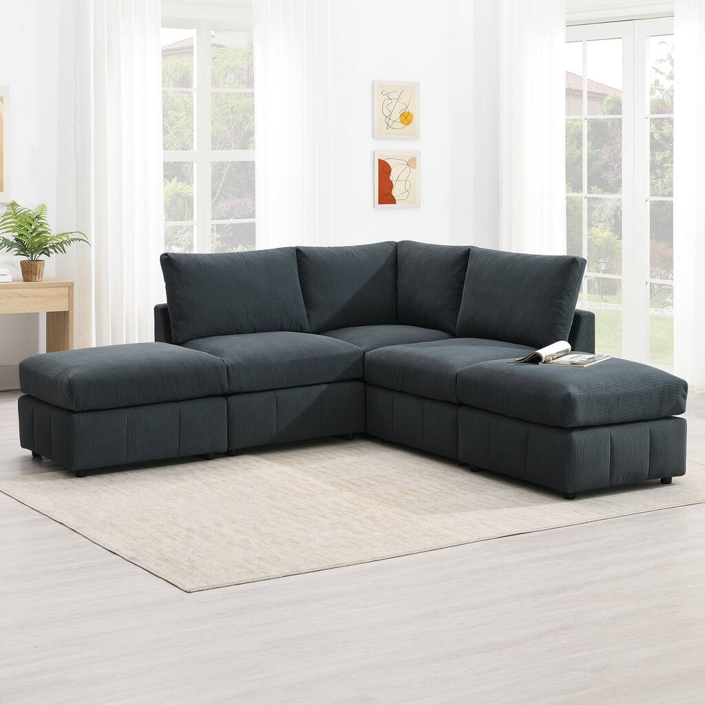 Contemporary Modular Sectional Sofa with Adjustable Ottomans and Textured Upholstery for Small Spaces or Open Layouts