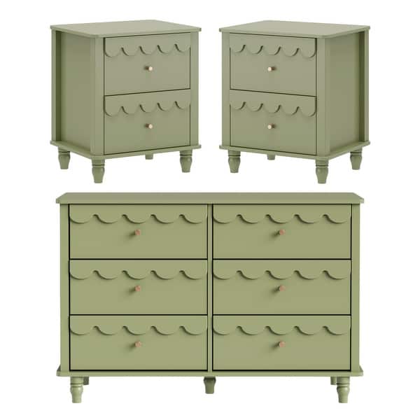 Lace Trim 6-Drawer Dresser with Nightstand Kids' Bedroom Dream Storage - Pink Lace Trim 6-Drawer Dresser with Nightstand Kids' Bedroom Dream Storage - Pink